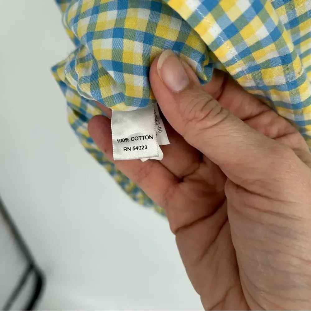 Banana Republic Men's Yellow Blue Checkered Soft Wash Button Down Shirt Size‎ XL